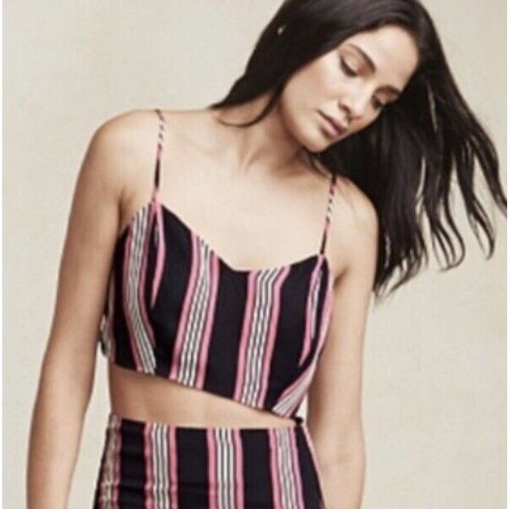Reformation Top Womens 6 Alda Cropped Tank Black Pink Stripe Straps V Neck